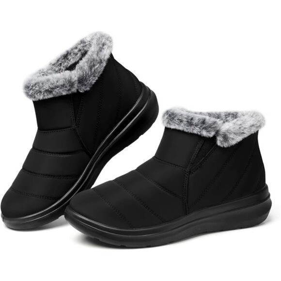 Womens Winter Boots Waterproof Snow Ankle Fur Lined Slip On Warm Insulated Shoes - Picture 1 of 7